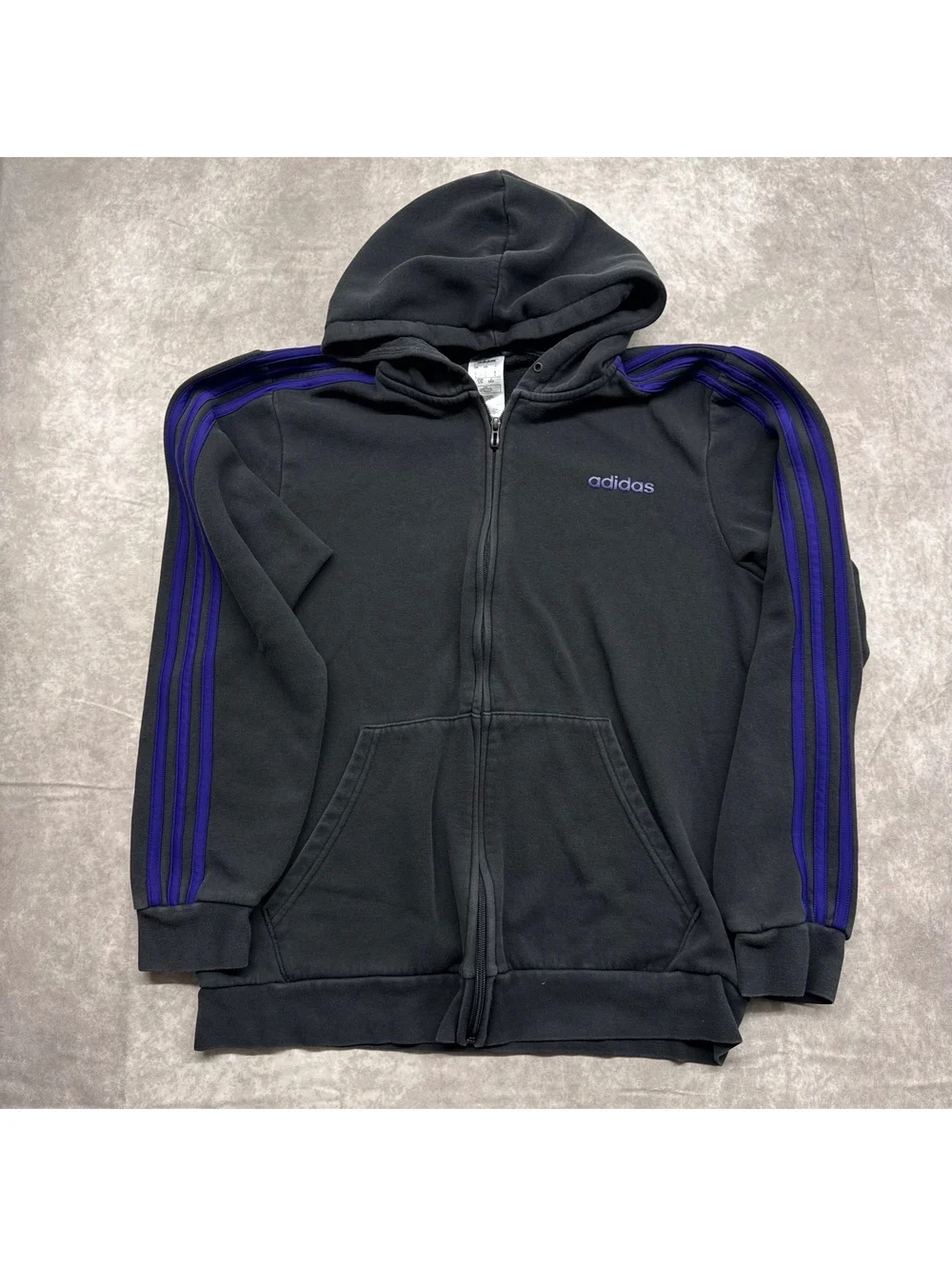 Adidas 3-Stripes Fleece Tracksuit Set Full Zip Hoodie Sweatpants Black Purple L